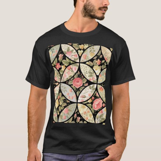Blumen-Patchwork-Vintage-Nahtloses Muster T-Shirt (Vorderseite)