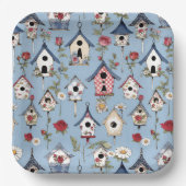 Blumen-Patchwork-Vogelhäuschen und himmelblauer Hi Pappteller (Vorderseite)