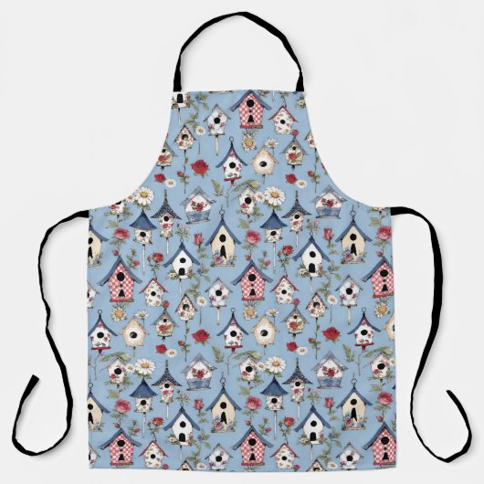 Blumen-Patchwork-Vogelhäuschen und himmelblauer Hi Schürze (Vorderseite)