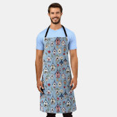 Blumen-Patchwork-Vogelhäuschen und himmelblauer Hi Schürze (Getragen)