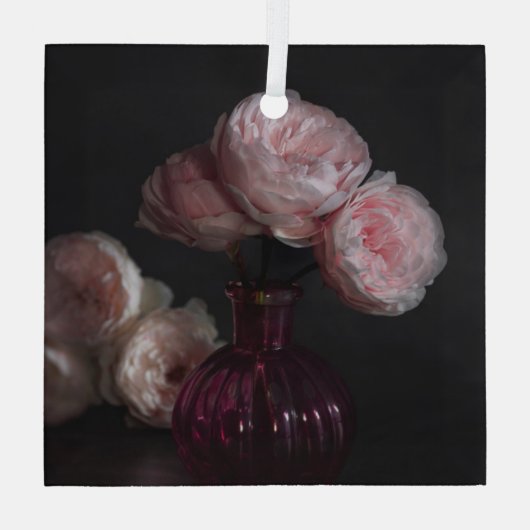 Blumen | Pellrosafarbene Erdnüsse in Vase Ornament Aus Glas (Rückseite)