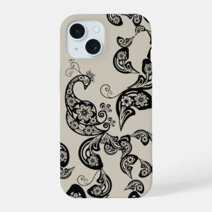 Blumen-Pfau-Boho-Vintage-künstlerische Deco-Hülle iPhone 15 Hülle