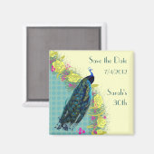 Blumen-Pfau-Save-the-Date-Magnet Magnet (Vorderseite/Rückseite)