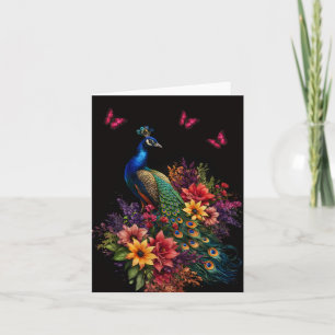 Blumen-Pfau- und Schmetterlinge-Leer-Notizkarte Dankeskarte