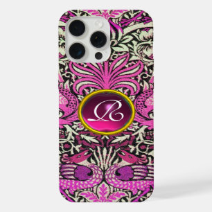 BLUMEN,PFÄUE UND DRACHEN-EDELSTEIN-MONOGRAMM iPhone 15 PRO MAX HÜLLE