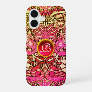 BLUMEN,PFauen UND DRACHEN-EDELSTEIN-MONOGRAMM iPhone 16 Hülle
