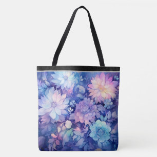 Blumen-Pfingstrosen Multi Blau Print-Tragetasche Tasche