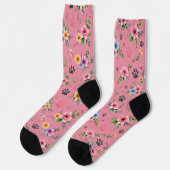 Blumen- & Pfotenabdruck-Muster-Socken – Süße Paste Socken (Linkes Detail)