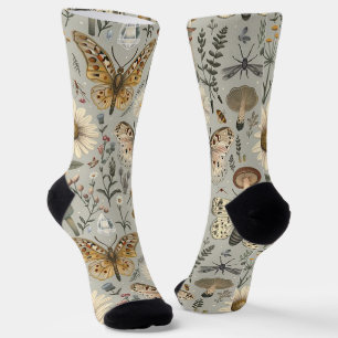 Blumen Pilz und Schmetterling Vintage-Muster Socken