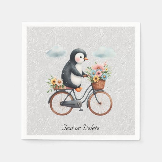 Blumen-Pinguin-Fahrrad-Servietten Serviette (Vorderseite)