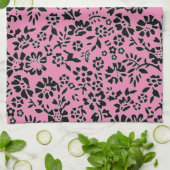 BLUMEN/ PINK & SCHWARZE KÜCHE HAND TOWEL! GESCHIRRTUCH (Gefaltet)