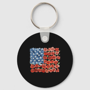 Blumen-Pinselstrich-Amerika-Flagge 4. Juli Floral Schlüsselanhänger