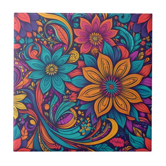 Blumen- Pop-Art- Druck Fliese (Vorderseite)