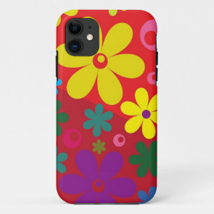 Blumen-Power auf Rot iPhone 11 Hülle