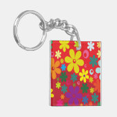 Blumen-Power auf Rot Schlüsselanhänger (Vorderseite links)