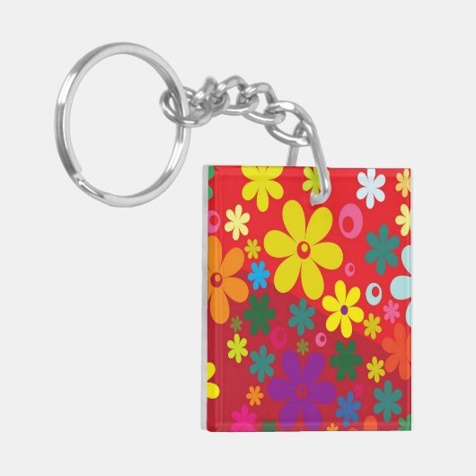 Blumen-Power auf Rot Schlüsselanhänger (Vorderseite links)