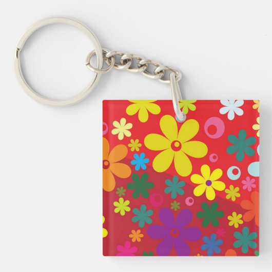 Blumen-Power auf Rot Schlüsselanhänger (Vorderseite)