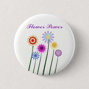Blumen-Power, bunte digitale Kunst-Blumen knöpfen Button