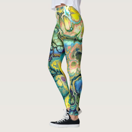 Blumen-Power FRAKTAL-BATIK aquamarine gelbe blaue Leggings (Links)