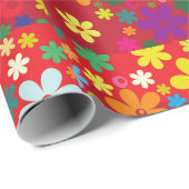 Blumen-Power im Rot Geschenkpapier (Rolleneckpunkt)