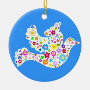Blumen-Power-Weiß-Taubenverzierung Keramik Ornament