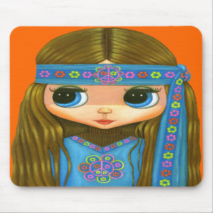 Blumen-Powerhippie-Mädchen Mousepad