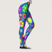 Blumen-Powermuster auf Blau Leggings (Rechts)