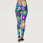 Blumen-Powermuster auf Blau Leggings (Rückseite)