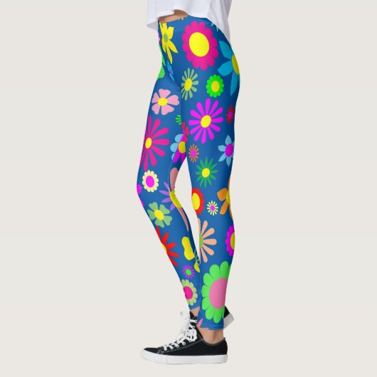 Blumen-Powermuster auf Blau Leggings (Links)
