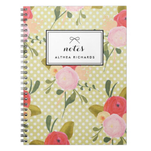 Blumen Punkte Muster Personalisiertes Notizbuch Notizblock