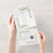 Blumen QR-Code-Monogramm-Hochzeit All In One Einladung (Abreißen)