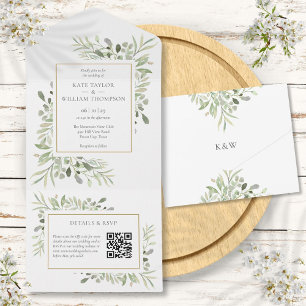 Blumen QR-Code-Monogramm-Hochzeit All In One Einladung