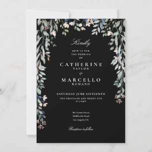 Blumen-QR-Code-Schwarz-Weiß-Hochzeit Einladung