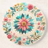 Blumen-Quiltmuster  Getränkeuntersetzer (Vorne)