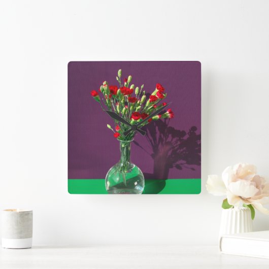 Blumen | Red Caranet Bouquet Quadratische Wanduhr (Zuhause)