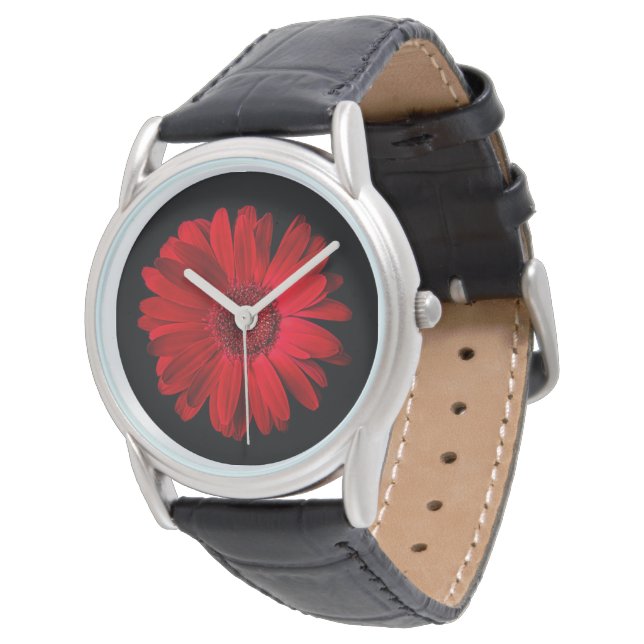 Blumen | Red Gerbera Daisy Armbanduhr (Schrägansicht)