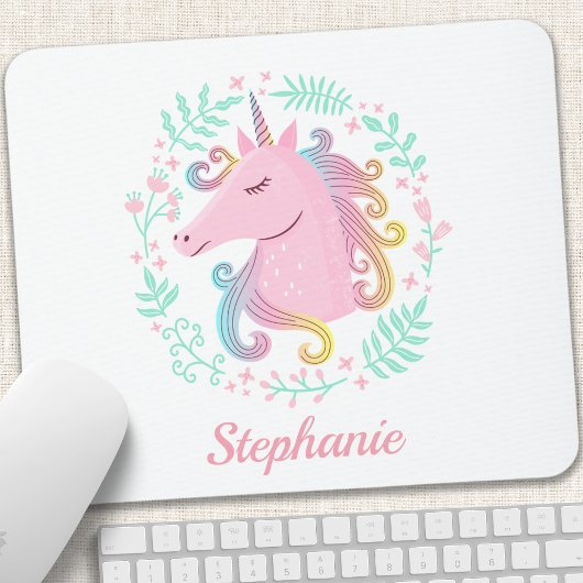 Blumen Regenbogen Einhorn Mousepad