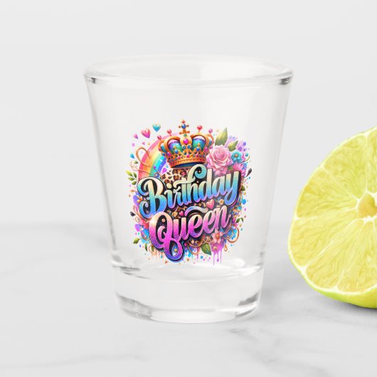 Blumen Regenbogen Geburtstagskönigin Schnapsglas (Vorderseite)
