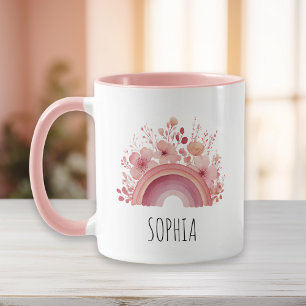 Blumen-Regenbogen-Mädchentasse mit personalisierte Tasse