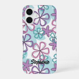 Blumen-Remix - Retro-Blumen mit spielerischen Umri iPhone 16 Hülle