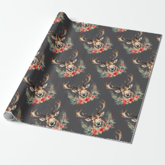Blumen-Rentier im Vintage-Weihnachtsstil Geschenkpapier