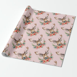 Blumen-Rentier im Vintage-Weihnachtsstil Geschenkpapier