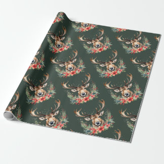 Blumen-Rentier im Vintage-Weihnachtsstil Geschenkpapier