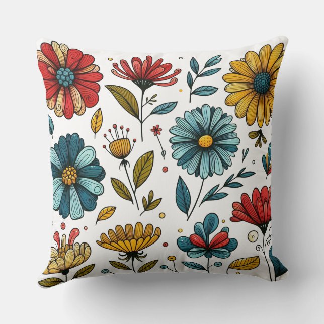 Blumen-Retro-Volkskunst Kissen (Rückseite)