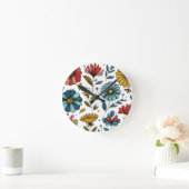 Blumen-Retro-Volkskunst Runde Wanduhr (Zuhause)