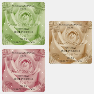 Blumen-Rosa-Hellrot-Braun-Grün-Produktetiketten Etiketten