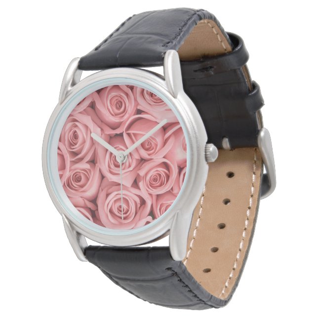 Blumen | Rosa Rosen Armbanduhr (Schrägansicht)