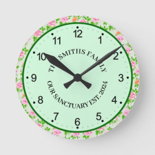 Blumen-Rosa-Rosen-Muster-23670 Runde Wanduhr