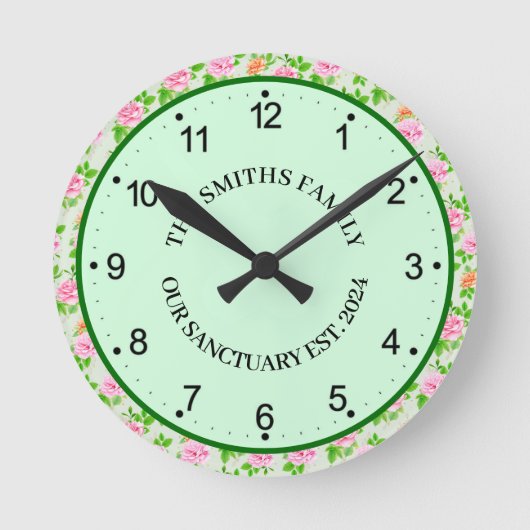 Blumen-Rosa-Rosen-Muster-23670 Runde Wanduhr (Vorderseite)