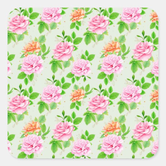 Blumen-Rosa-Rosen-Muster Quadratischer Aufkleber (Vorderseite)